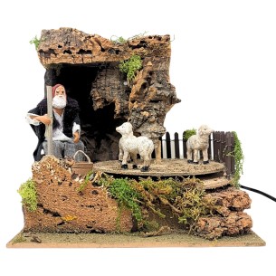 Uomo con Pecore Pastore per Presepe in Movimento 23x18 cm