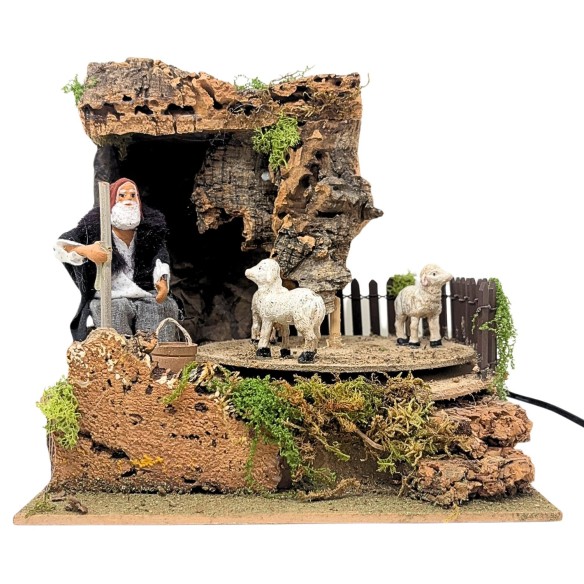 Uomo con Pecore Pastore per Presepe in Movimento 23x18 cm