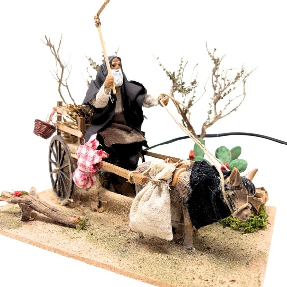 Uomo con Carretto Pastore per Presepe in Movimento 23x18 cm