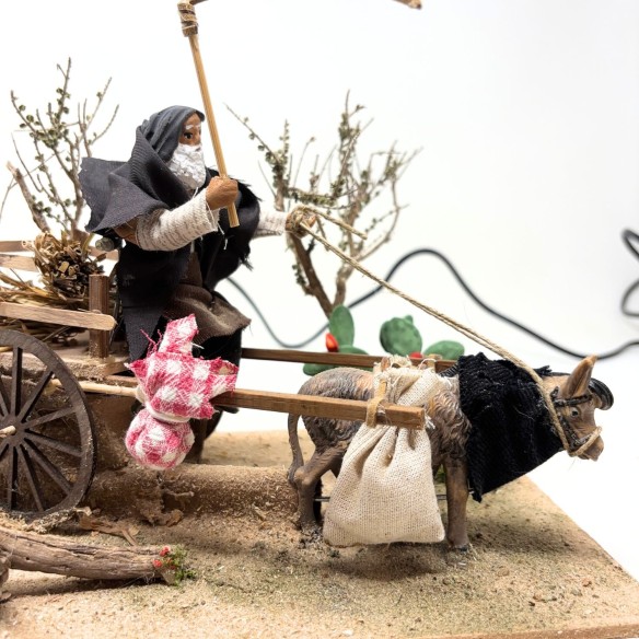 Uomo con Carretto Pastore per Presepe in Movimento 23x18 cm