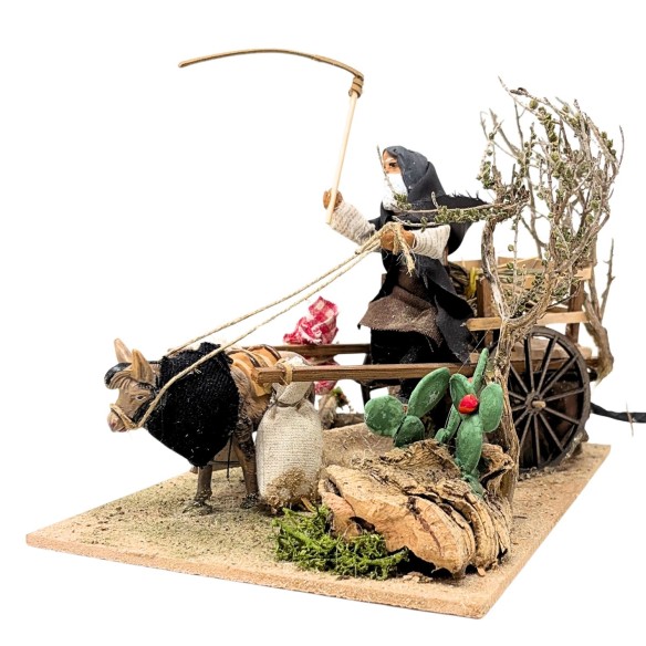 Uomo con Carretto Pastore per Presepe in Movimento 23x18 cm