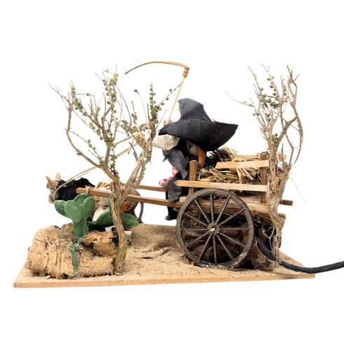 Uomo con Carretto Pastore per Presepe in Movimento 23x18 cm