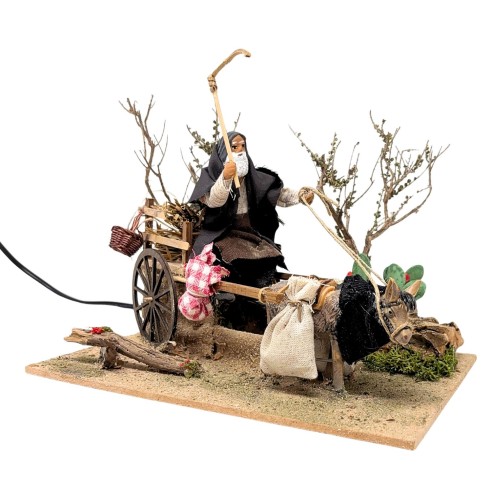 Uomo con Carretto Pastore per Presepe in Movimento 23x18 cm
