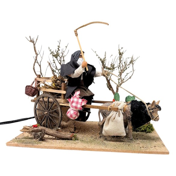 Uomo con Carretto Pastore per Presepe in Movimento 23x18 cm