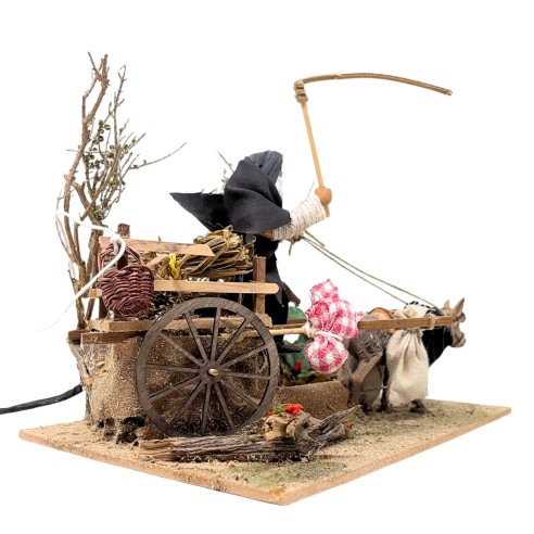 Uomo con Carretto Pastore per Presepe in Movimento 23x18 cm
