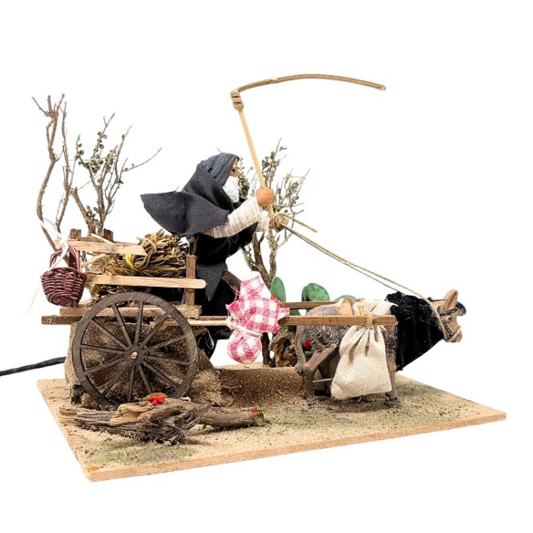 Uomo con Carretto Pastore per Presepe in Movimento 23x18 cm