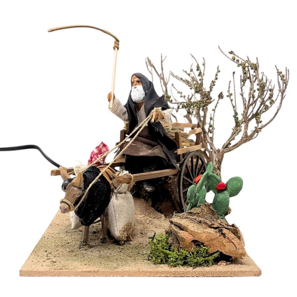 Uomo con Carretto Pastore per Presepe in Movimento 23x18 cm