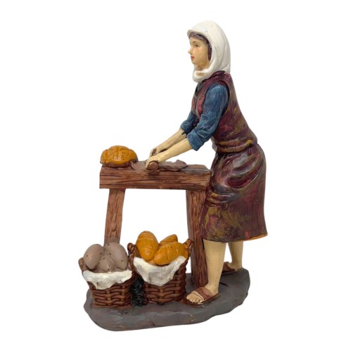 Donna con Pane Pastore in Resina 20 cm per Presepe 188107D