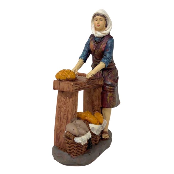 Donna con Pane Pastore in Resina 20 cm per Presepe 188107D