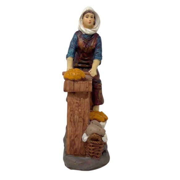 Donna con Pane Pastore in Resina 20 cm per Presepe 188107D