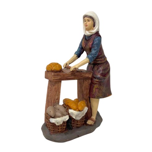 Donna con Pane Pastore in Resina 20 cm per Presepe 188107D