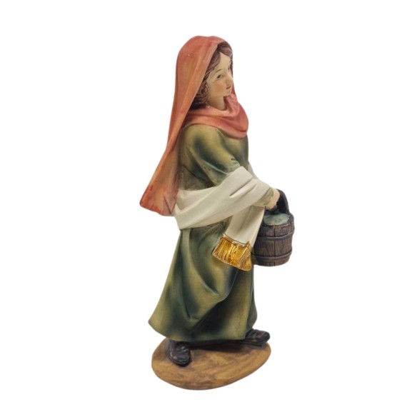 Pastore Singolo in Resina 20 cm Donna con Secchio