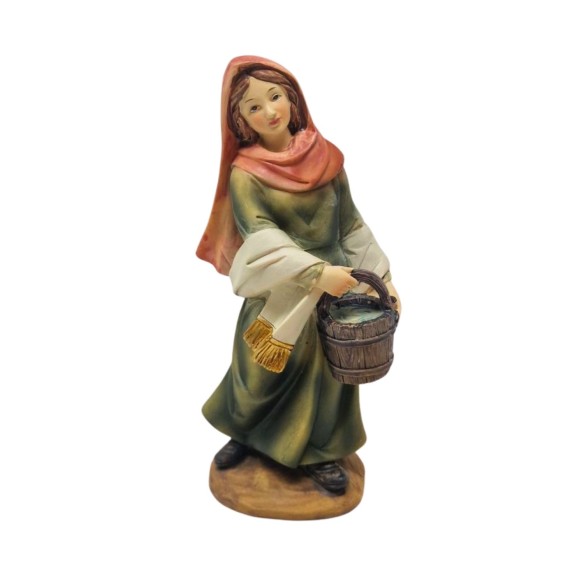 Pastore Singolo in Resina 20 cm Donna con Secchio