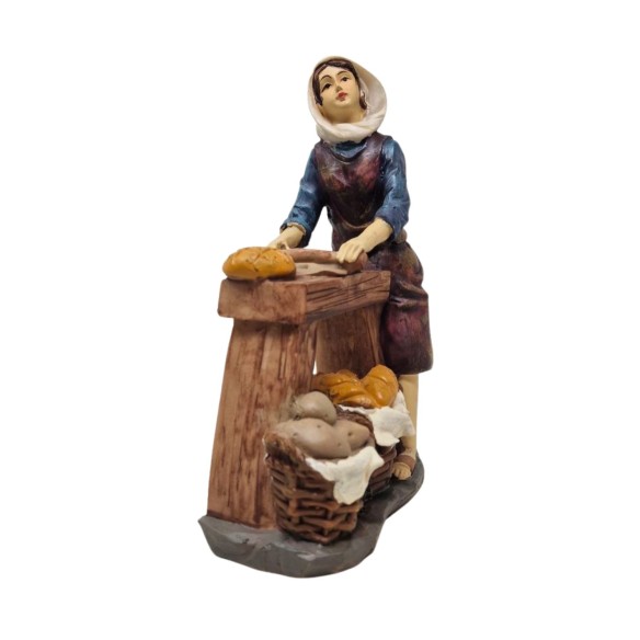 Pastore in Resina 20 cm Donna che Vende Pane 188091A
