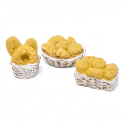 Miniature di 3 ceste di pane per presepe