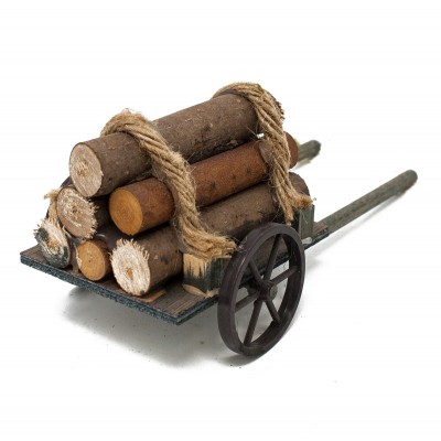 Miniatura di un carretto con legna e corda