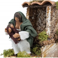Pastore per Presepe in Movimento 14x9 cm Donna con Bambino 79057