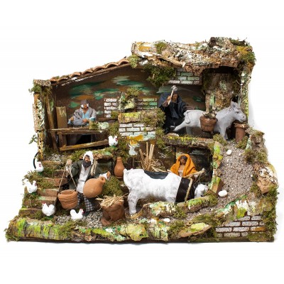 Scena per Presepe con 4 Movimenti Mestieri con Animali 60x40 cm  79077