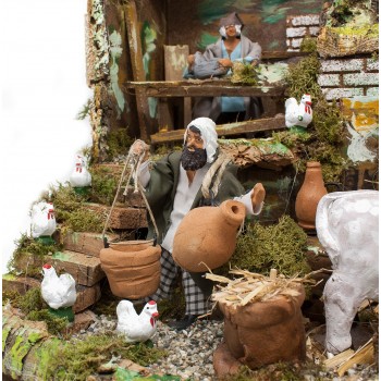 Scena per Presepe con 4 Movimenti Mestieri con Animali 60x40 cm  79077