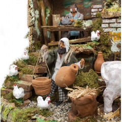 Scena per Presepe con 4 Movimenti Mestieri con Animali 60x40 cm  79077