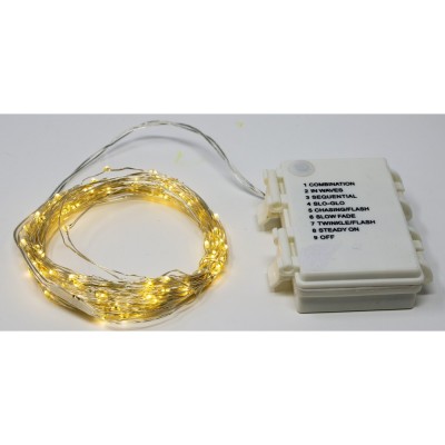 Catena Luminosa a Batteria con 100 Micro LED Bianco Caldo e Cavo Metal 47721