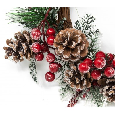 Dietro Porta Natalizio Decorato con Bacche Rosse, Pigne e Neve 30 cm - 48889