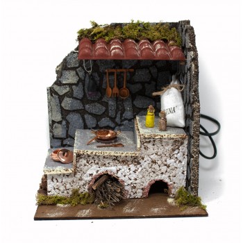 Scena per Presepe Cucina con Fuoco 20x14x23 cm
