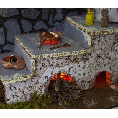 Scena per Presepe Cucina con Fuoco 20x14x23 cm
