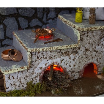 Scena per Presepe Cucina con Fuoco 20x14x23 cm