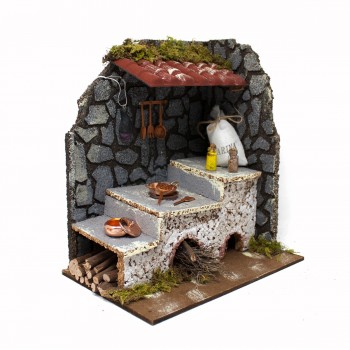 Scena per Presepe Cucina con Fuoco 20x14x23 cm